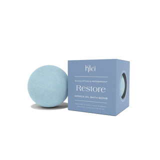 Restore Eucalyptus & Peppermint Arnica Oil Sore Muscle Bath Bomb Klei Beauty